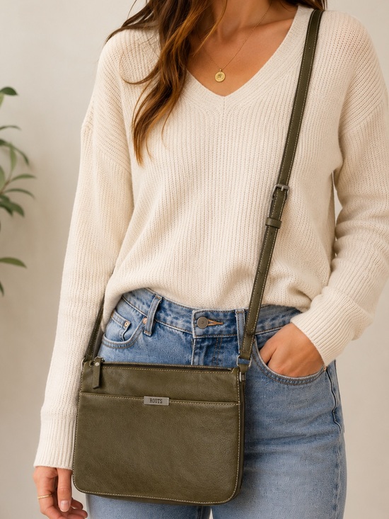 Roots Handbags - Roots Canada Olive Green Faux Leather Crossbody Bag Adjustable Strap